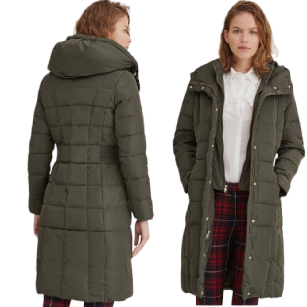 COLE HAAN Signature Bib Insert Down & Feather Fill Coat Green Women's Size S/P‎